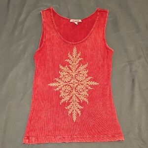 Vintage Red Tank Top with Gold Embroidery And Gems